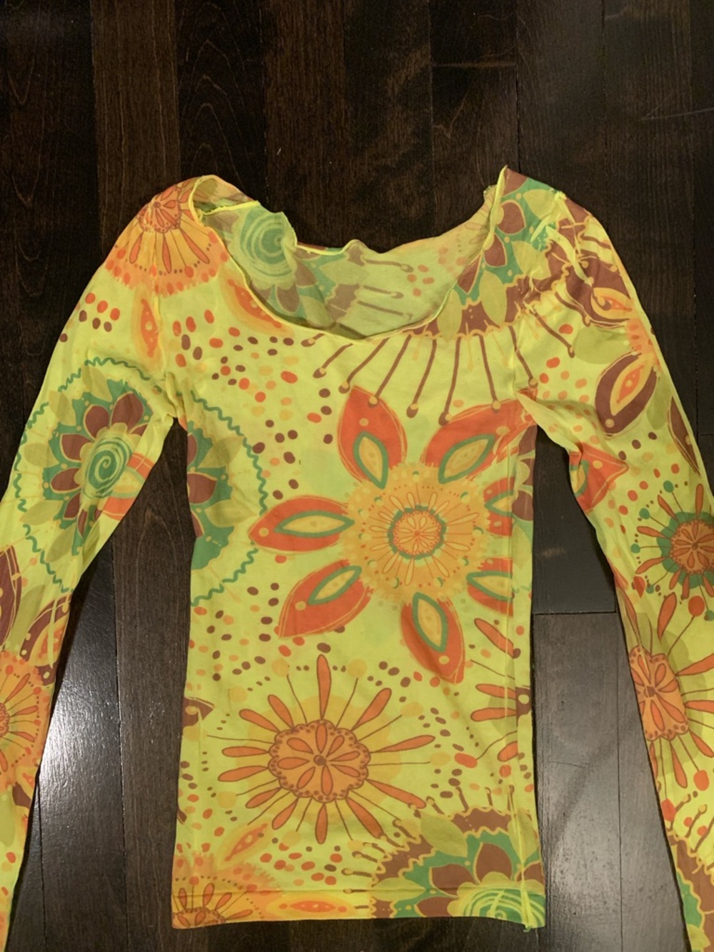 Yellow Floral Long-Sleeve Scoop Neck Top